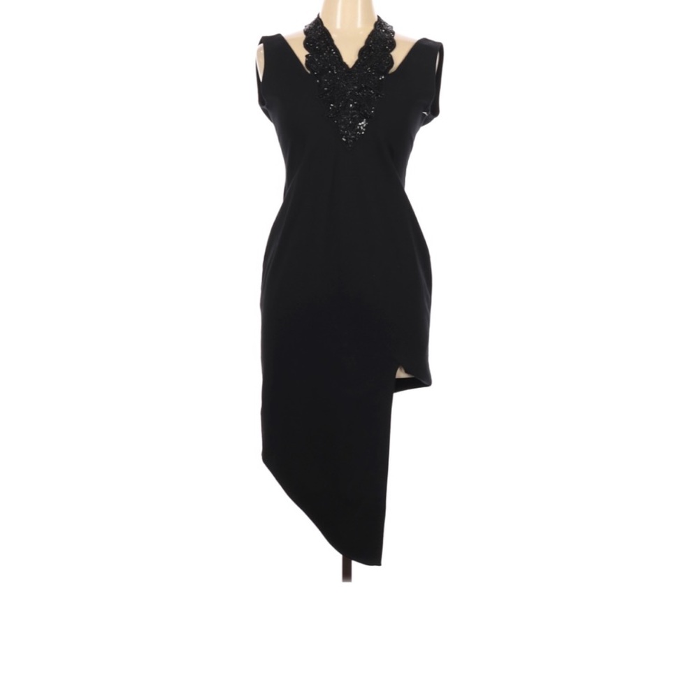 Haute Hippie Black Asymmetric Beaded V-Neck Dress